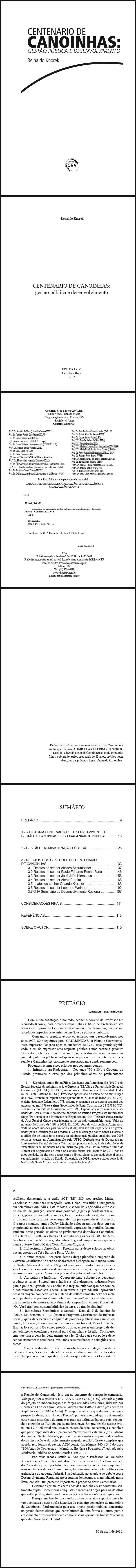 CENTENÁRIO DE CANOINHAS:<br>gestão pública e desenvolvimento